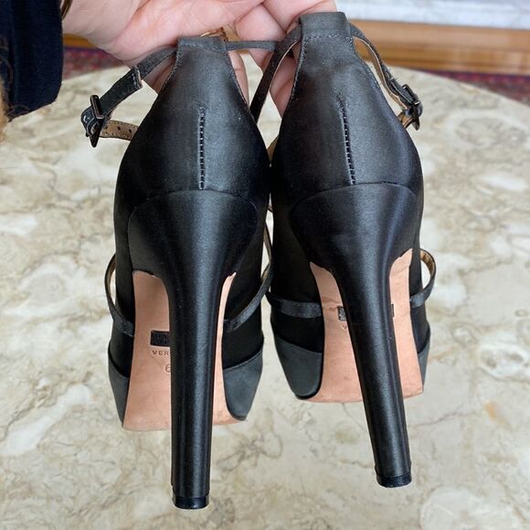 Badgley Mischka Grey Silk Peep Toe Strappy Heels - Picture 7 of 12